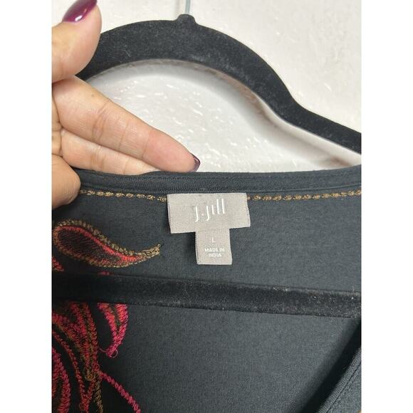 J. Jill Paisley Embroidered Cotton Blend Top Size Large Boho Lagenlook Modest - Picture 8 of 8